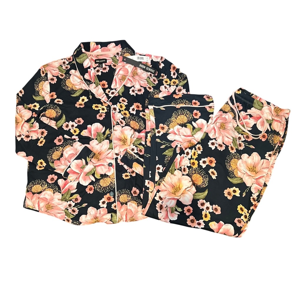 Room Service Ultra Soft‎ Floral 2 Piece Pajamas Set Shirt Pants Winter Cozy XXL